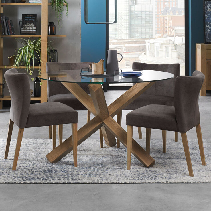 Bentley Designs Turin Glass Top Round, Circular Dining Table And Chairs Uk