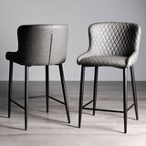 Bentley Designs Grey Faux Leather Diamond Stitch Bar Stool, 2 Pack