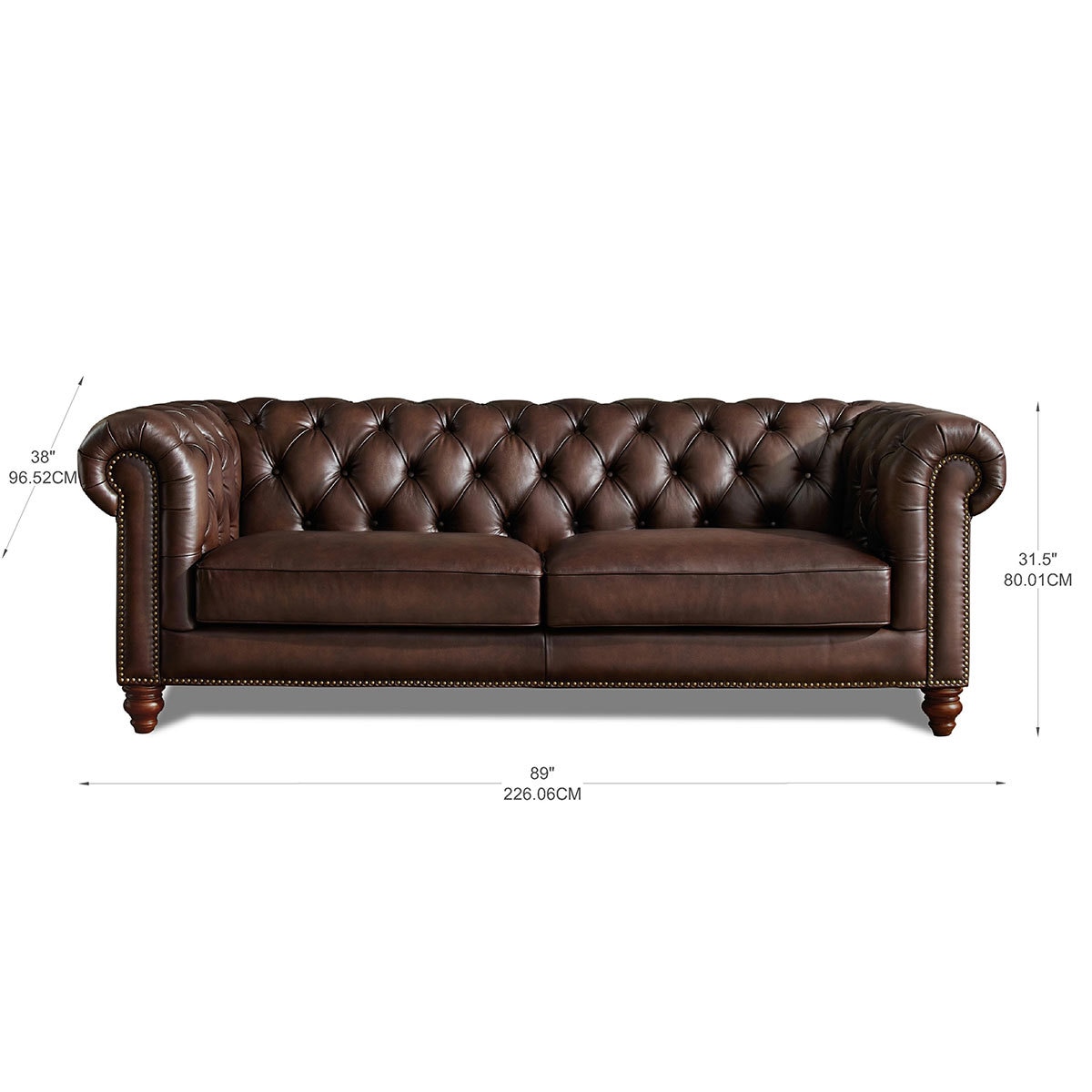 Allington 3 Seater Brown Leather Chesterfield Sofa