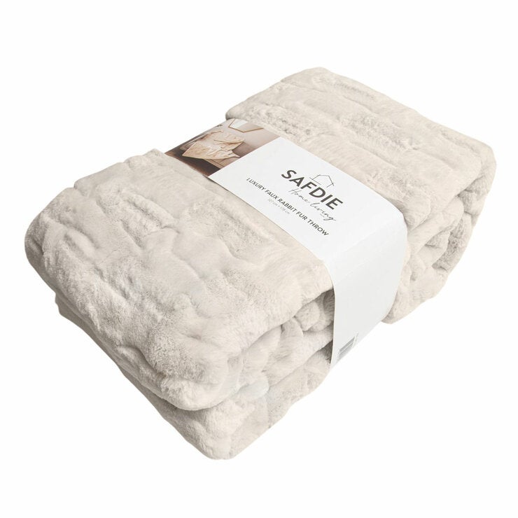 Safdie Luxury Faux Rabbit Fur Cream Throw, 127 x 178 cm