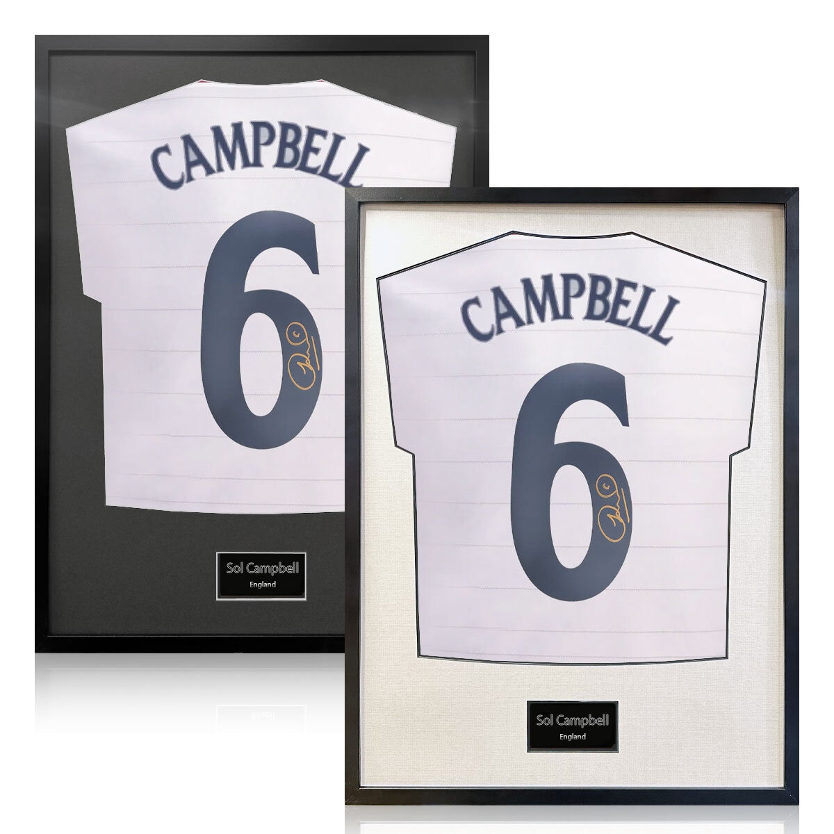 Sol Campbell Signed Framed England Football Shirt in 2 Options: White or Black Mount Sol Campbell Signed Framed England Football Shirt in 2 Options: White or Black Mount