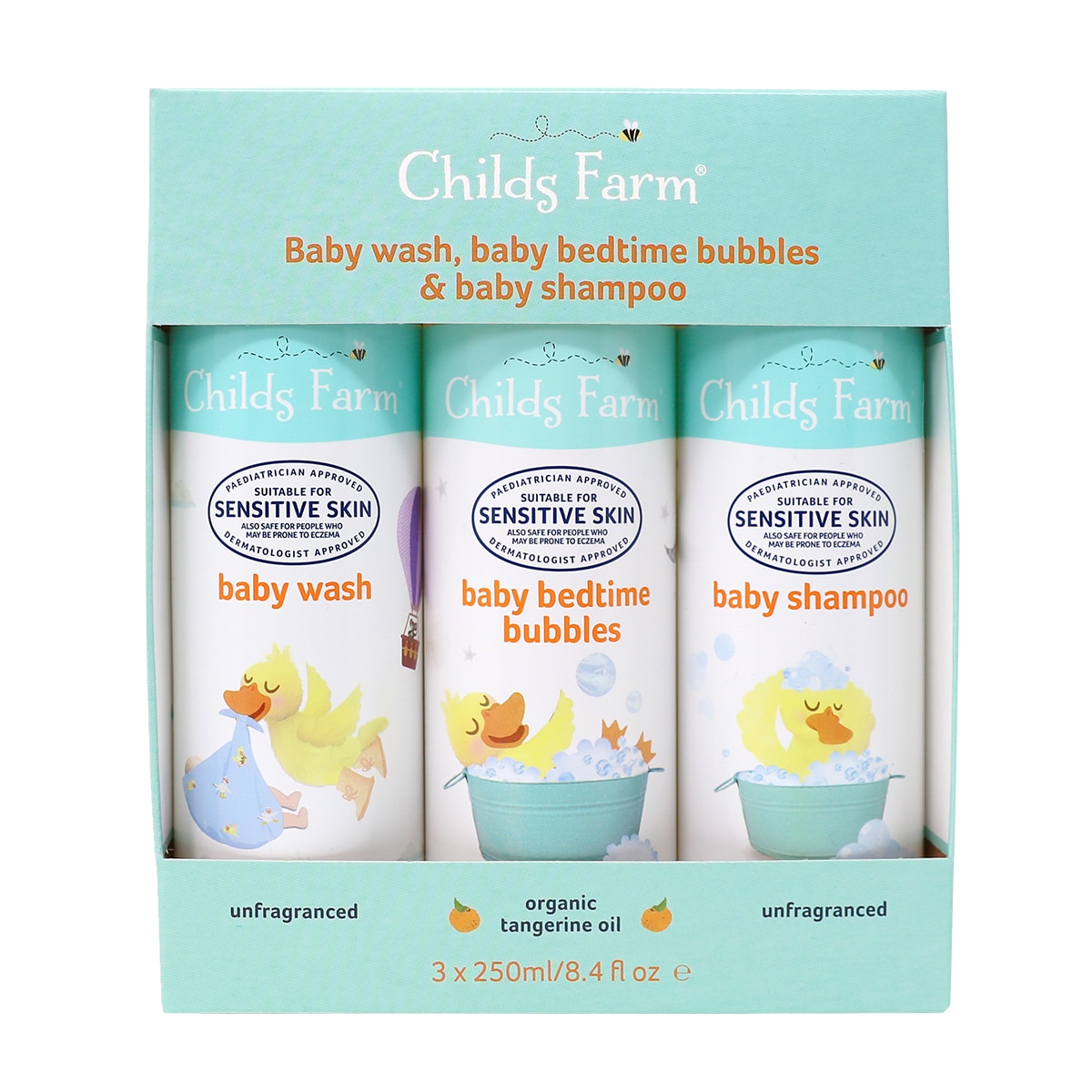 Childs Farm Baby Wash, Bedtime Bubbles & Shampoo, 3 x 250ml in Box
