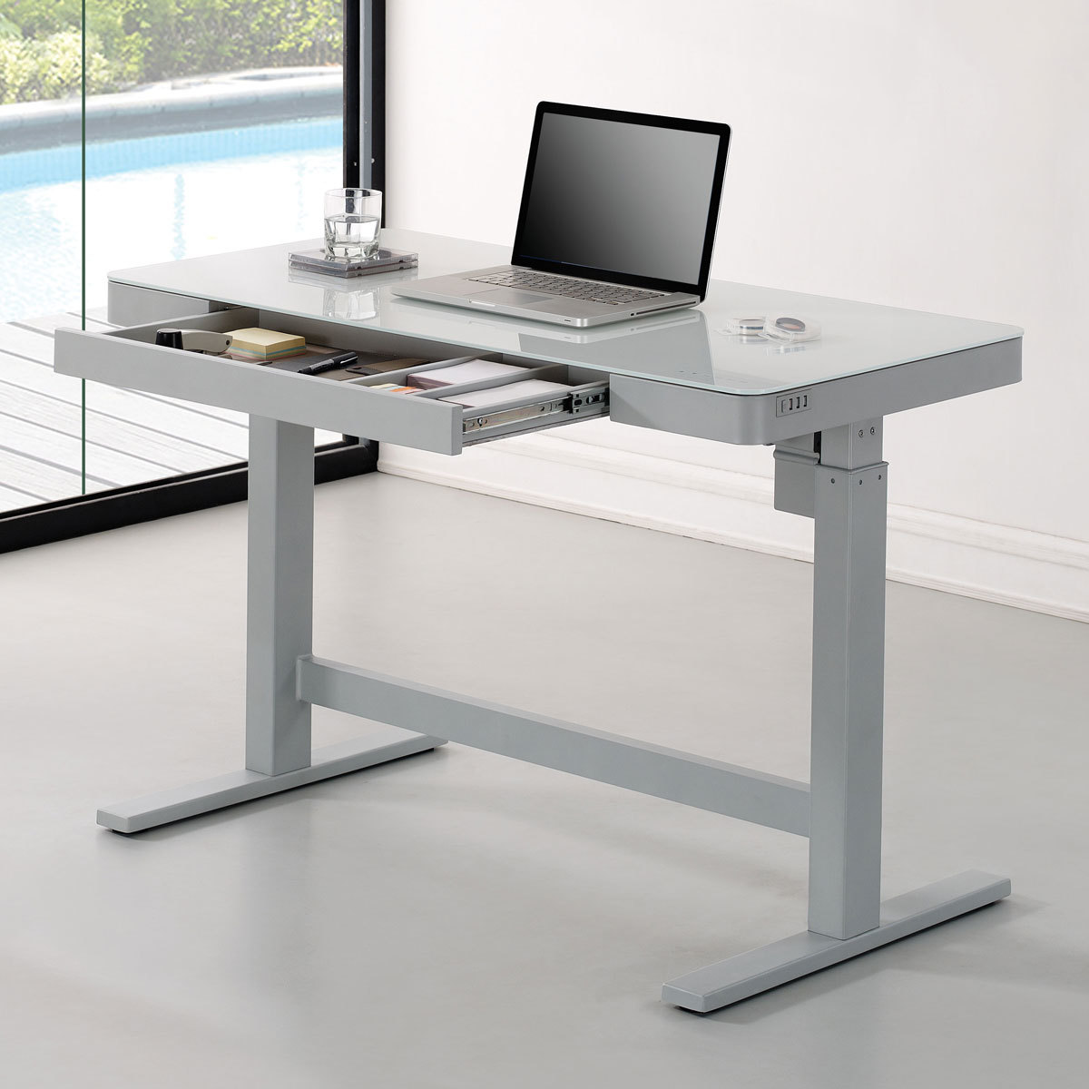 Tresanti Power Adjustable Height Tech Desk, White | Costc...