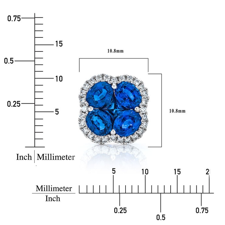 Oval & Princess Cut Blue Sapphire & 0.27ctw Diamond Clover Stud Earrings, 14ct White Gold Oval & Princess Cut Blue Sapphire & 0.27ctw Diamond Clover Stud Earrings, 14ct White Gold