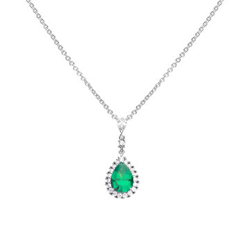 DiamonFire Sterling Silver Green Cubic Zirconia Teardrop Necklace With Pave Surround