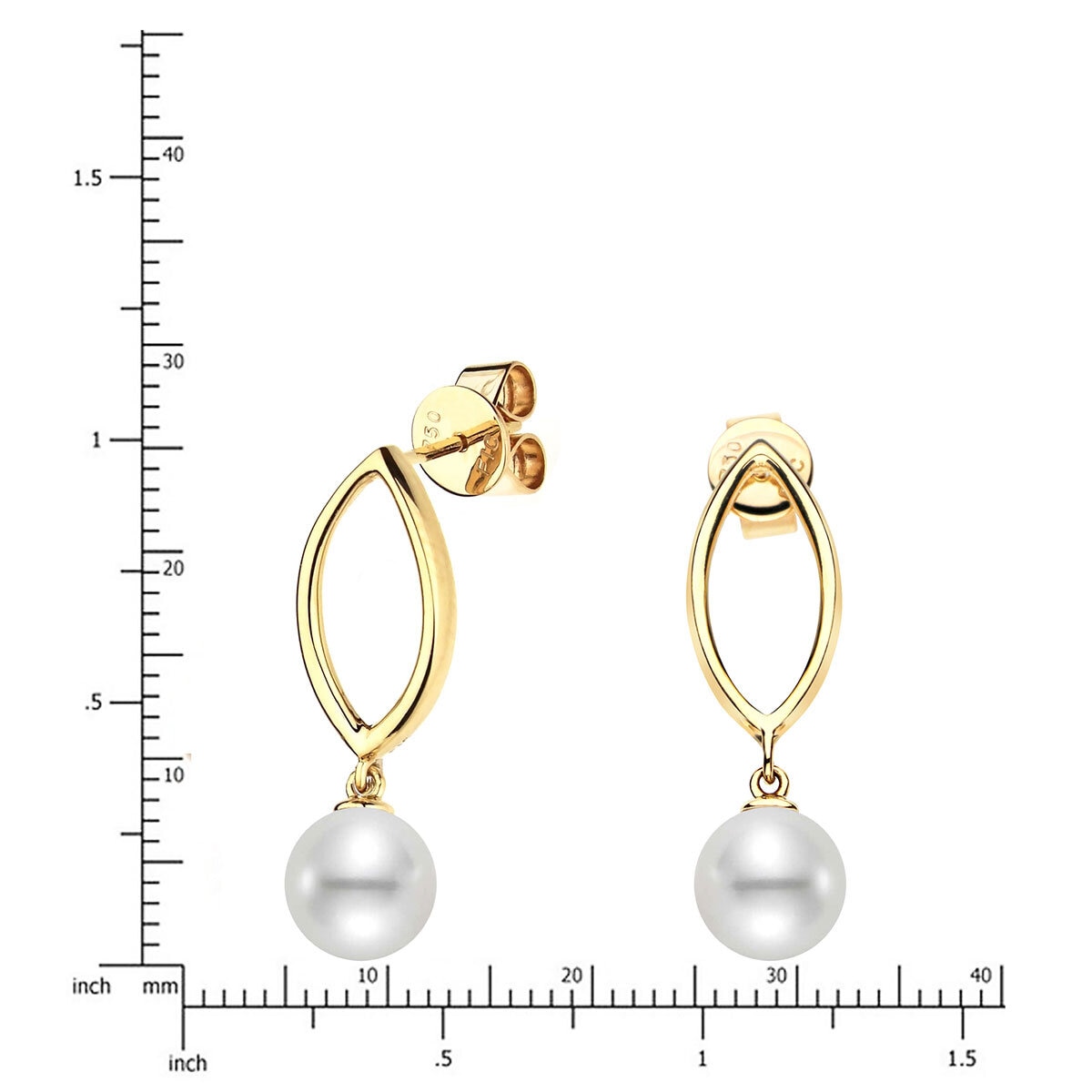 7-7.5mm Cultured Freshwater Pearl Marquise Drop Earring, 18ct Yellow Gold