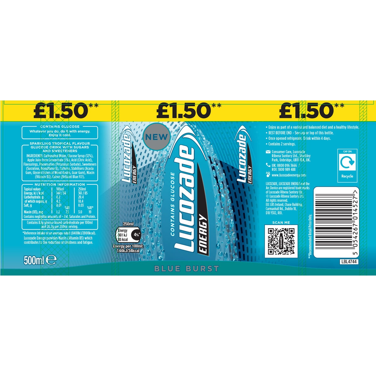 Lucozade Energy Blue Burst PMP £1.50, 12 x 500ml