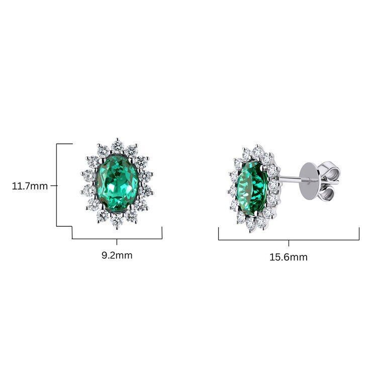 Oval Cut Lab Emerald & 0.53ctw Diamond Earrings, 18ct White Gold Oval Cut Lab Emerald & 0.53ctw Diamond Earrings, 18ct White Gold