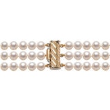 5.5-6mm Cultured Freshwater 3 Row White Pearl Bracelet, 14ct Yellow Gold