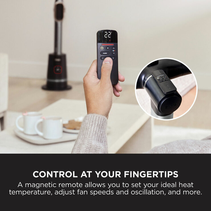 Lifestyle image of Shark TurboBlade Hot+Cool with magnetic remote