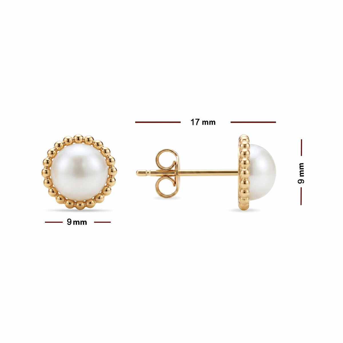 6.5-7mm Cultured Freshwater White Pearl Earrings, 14ct Yellow Gold