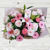 27 Stem Pink Mixed Flower Bouquet with Greetings Card