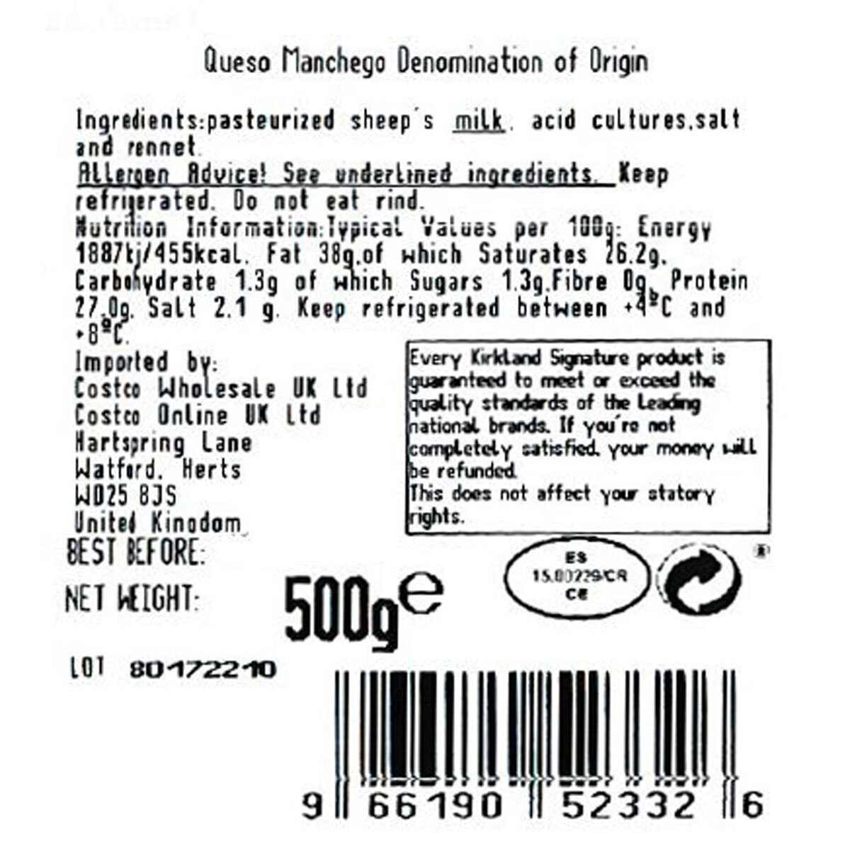 Kirkland Signature Manchego Cheese, 500g