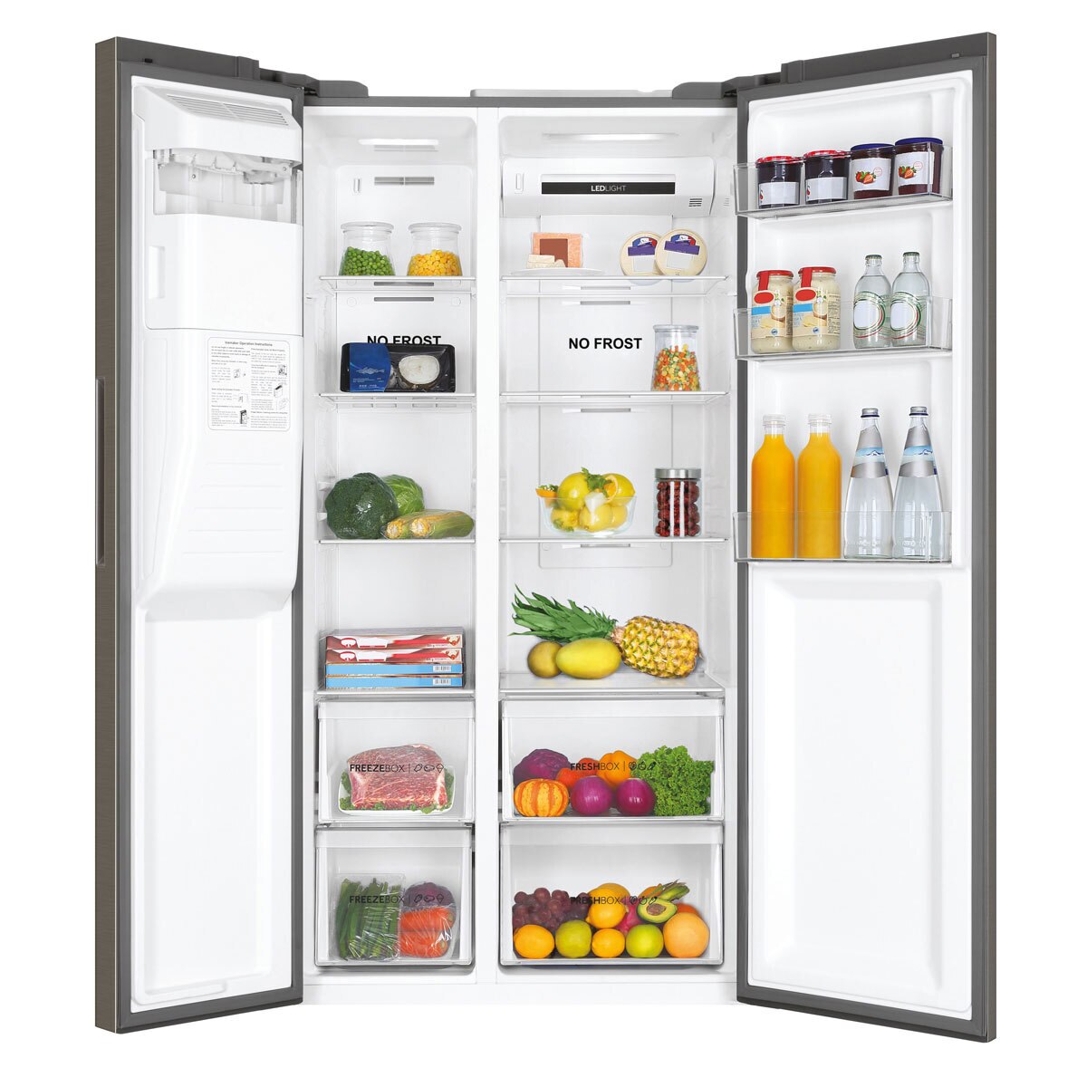 Haier HSR3918FIMP, Side by Side Fridge Freezer, F Rated in Silver