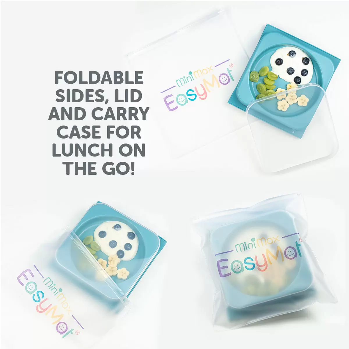 Lifestyle image of teal plate, as a lunch box in carry case