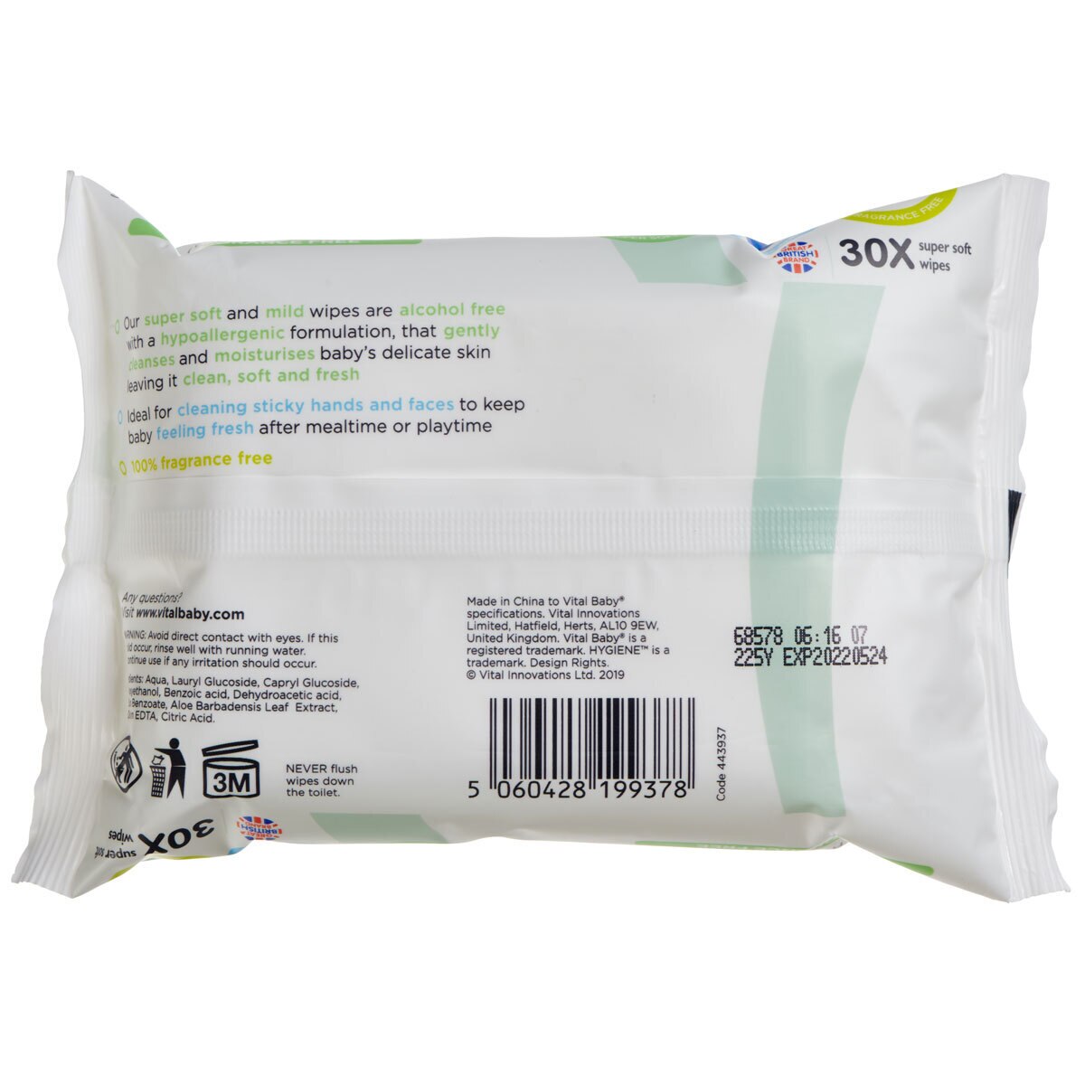 Vital Baby Hygiene Super Soft Hand and Face Wipes, 12 x 30 Pack Costco UK