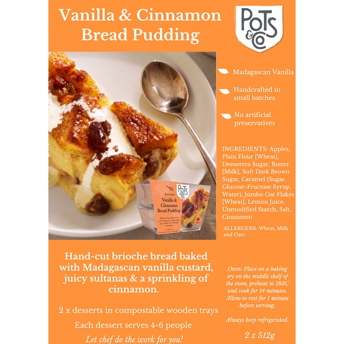 Pots & Co Vanilla & Cinnamon Bread Pudding, 2 x 512g