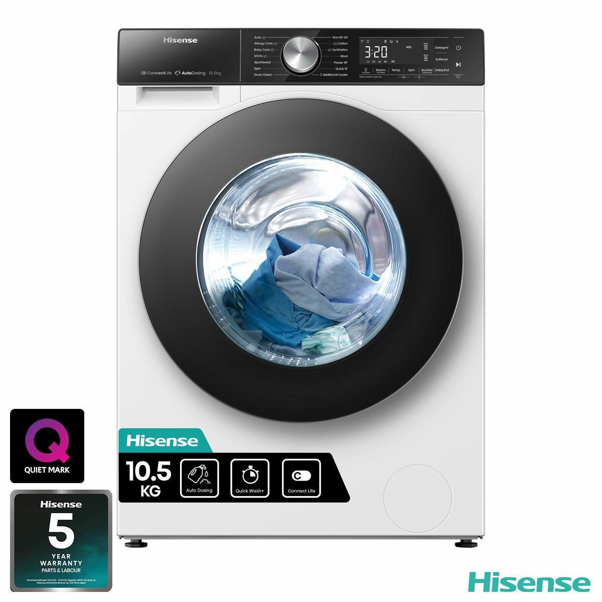 Hisense WF5S1045BW,10.5kg, 1400rpm, Washing Machine A Rated in White