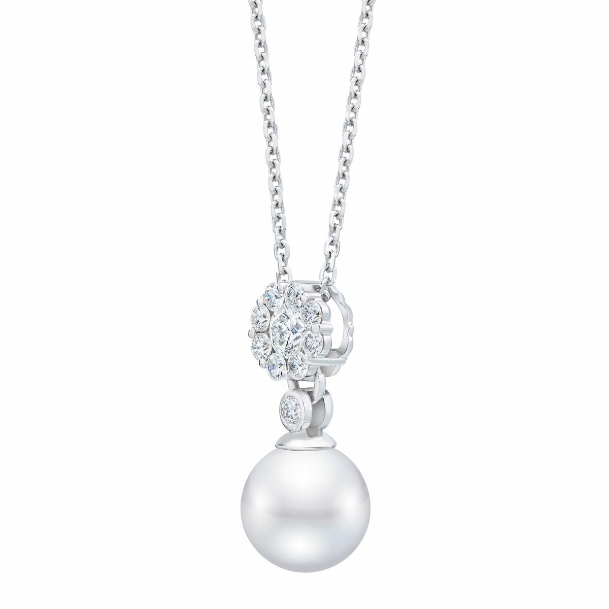 7.5-8mm Akoya Pearl & 0.30ct Diamond Pendant, 14ct White Gold 7.5-8mm Akoya Pearl & 0.30ct Diamond Pendant, 14ct White Gold