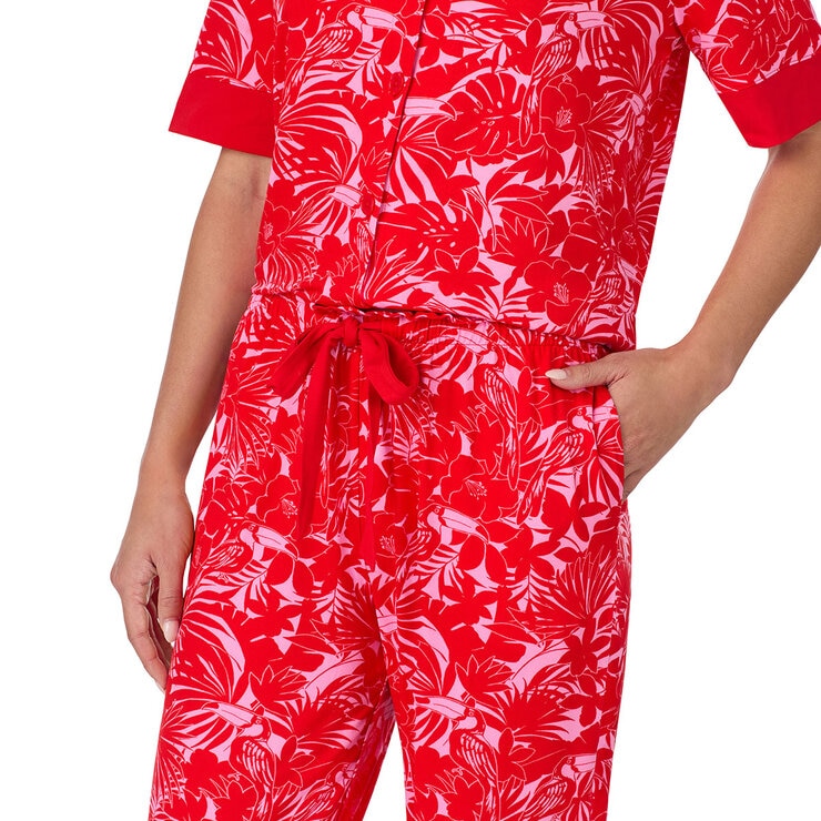 Room Service Ladies Notch Collar Pyjama Set in Red