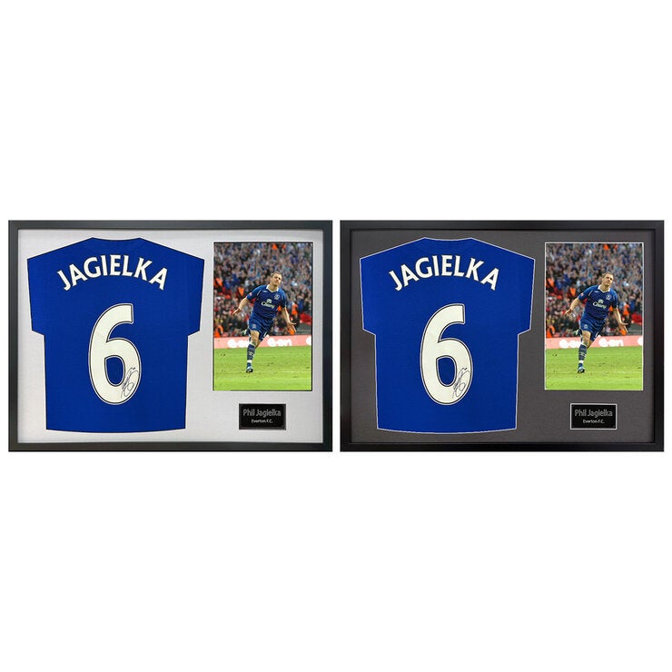 Phil Jagielka Signed Framed Everton Football Shirt including 1 Photo in 2 Options: White or Black Phil Jagielka Signed Framed Everton Football Shirt including 1 Photo in 2 Options: White or Black
