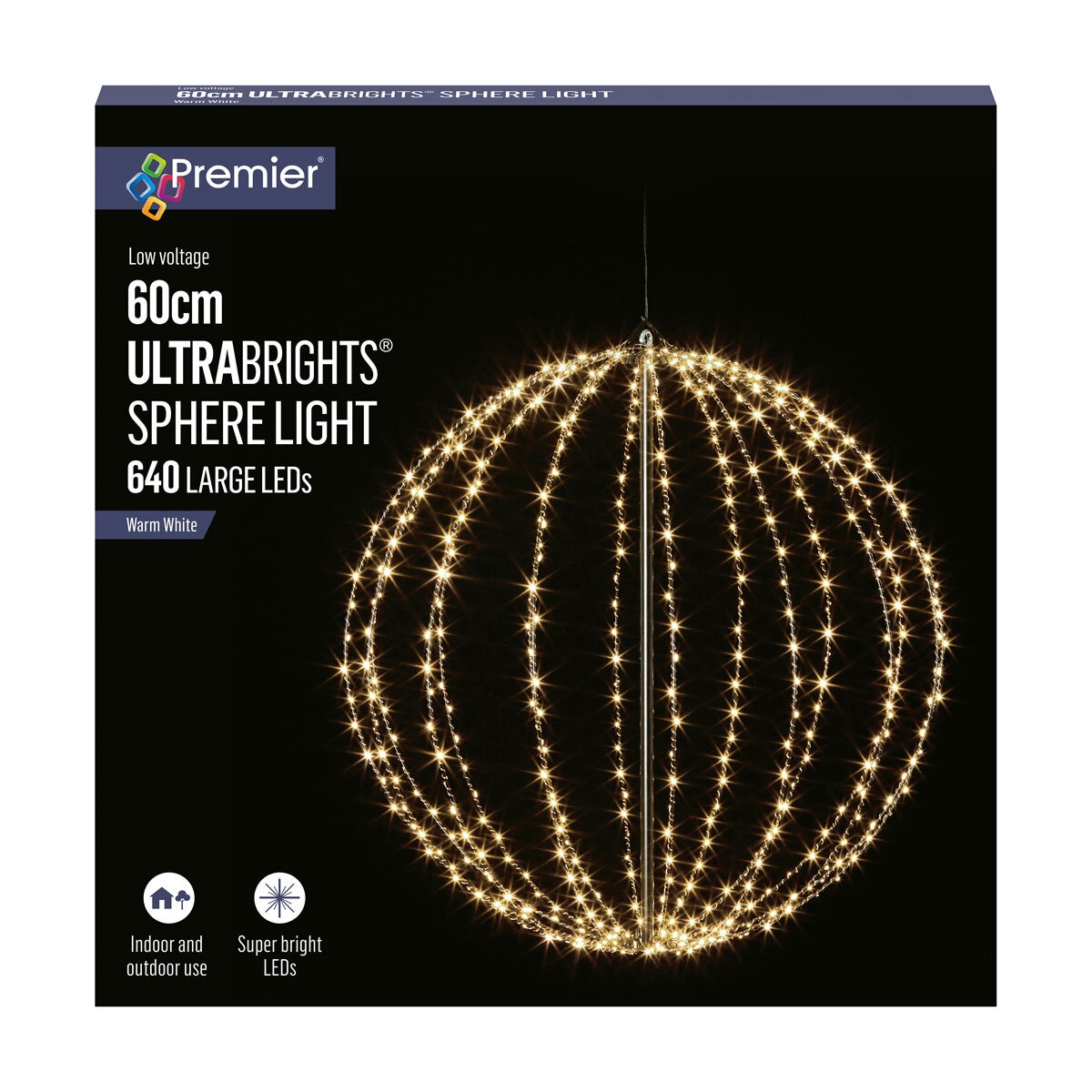 M-A Black Metal Frame Ball with 640 Warm White LED Lights