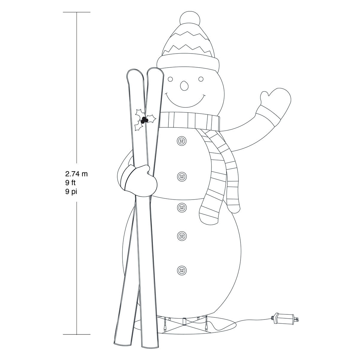 9 ft LED Twinkle Collapsible Snowman with Skis