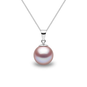 10-10.5mm Cultured Freshwater Pink Pearl Pendant, 18ct White Gold