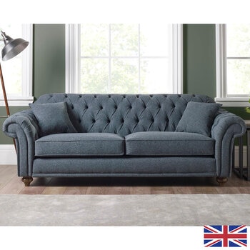 Bordeaux Button Back Blue Fabric 3 Seater Sofa