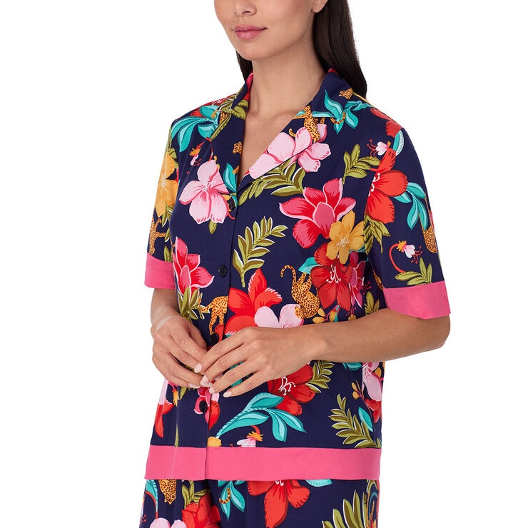 Room Service Ladies Notch Collar Pyjama Set in Navy