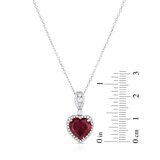 Garnet & 0.19ctw Diamond Heart Pendant, 14ct White Gold