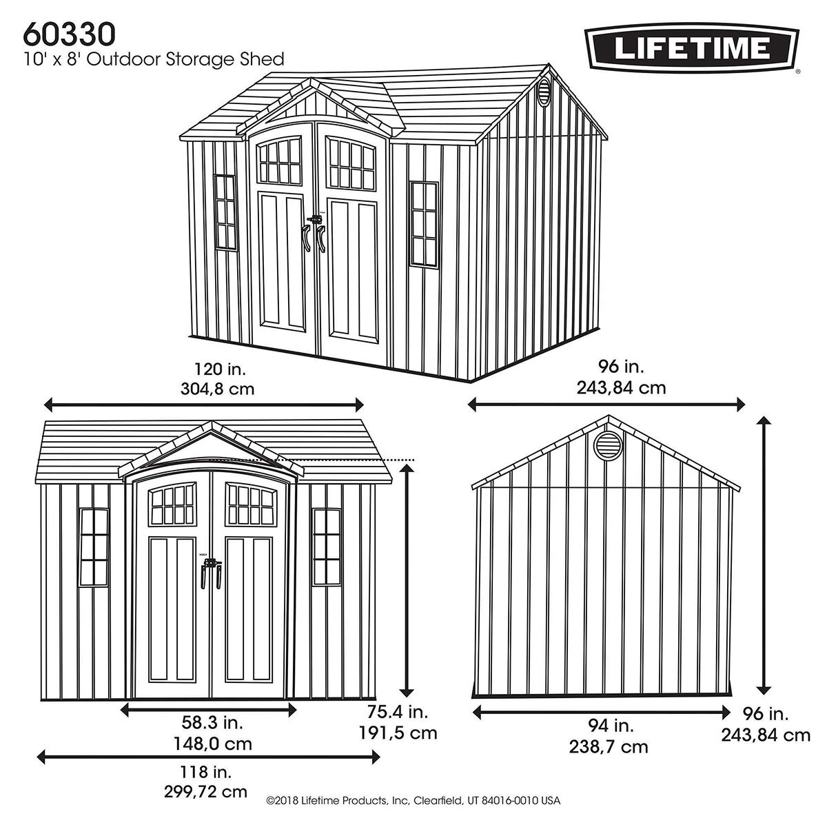 Lifetime 10ft x 8ft (3 x 2.4m) Side Entry Storage Shed - Model 60330