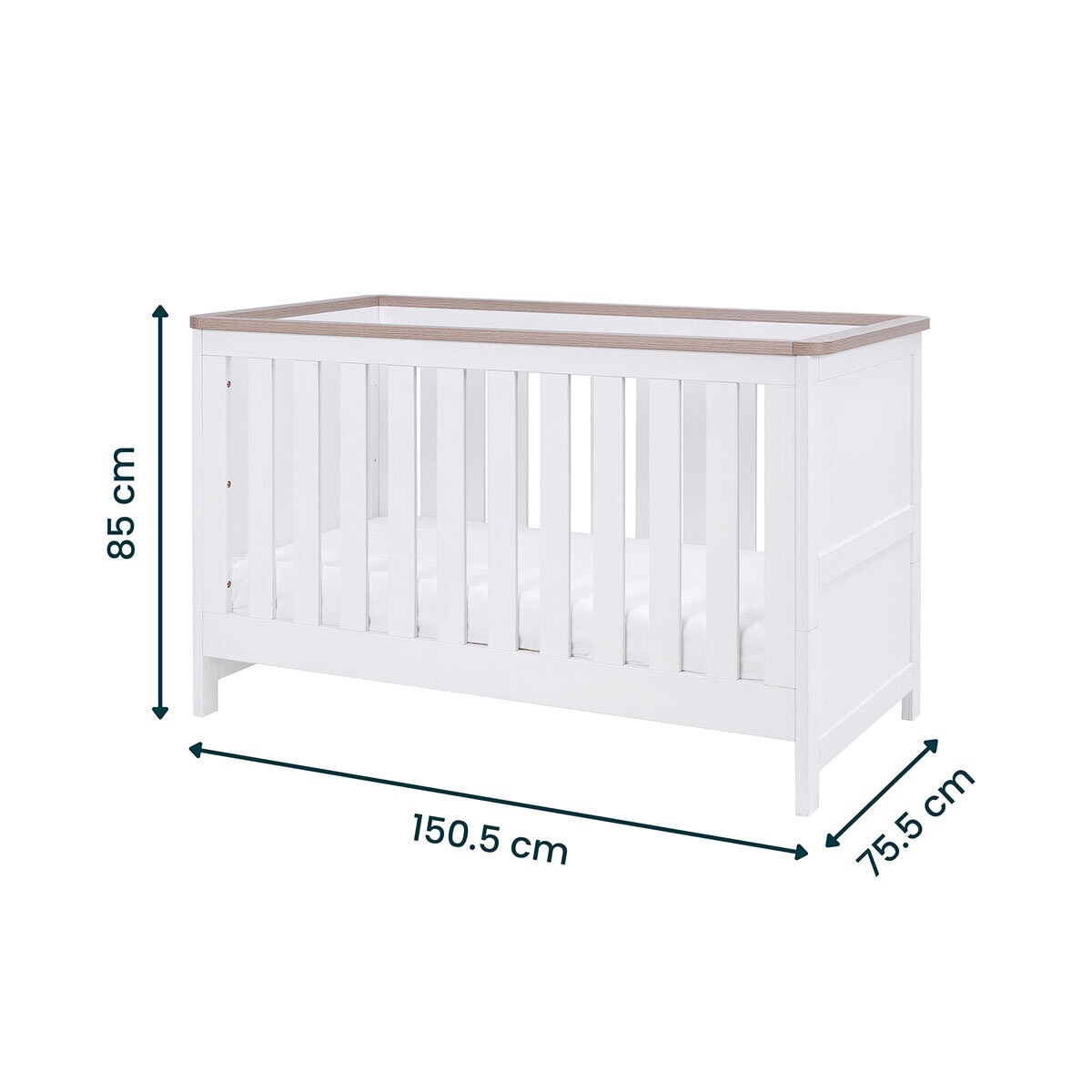 Tutti Bambini Verona Cot Bed with Sprung Mattress, White & Oak Finish