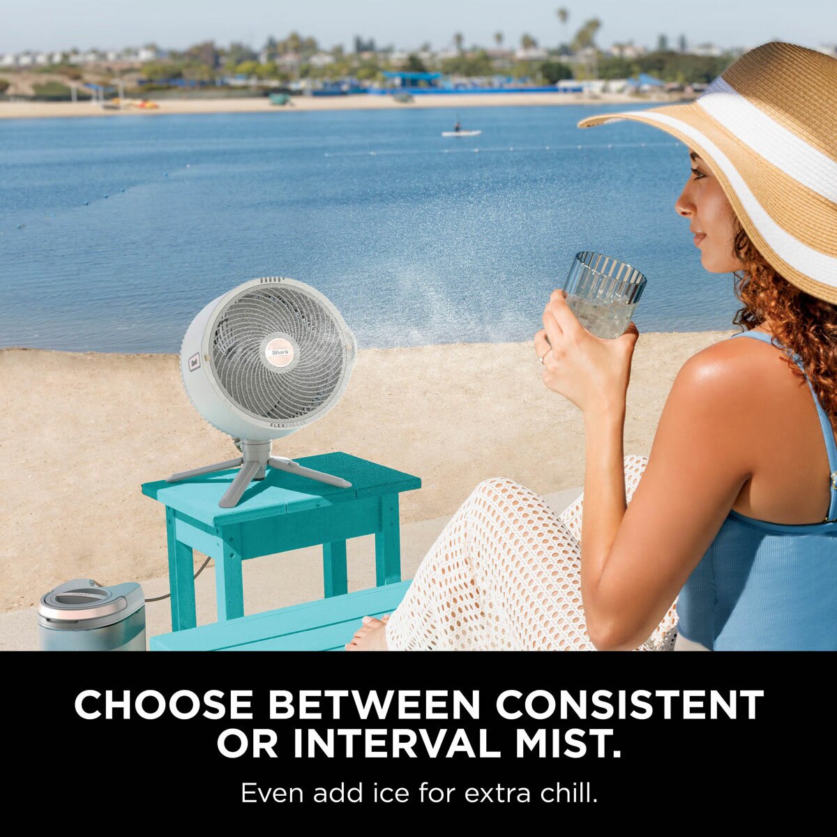 Lifestyle image of  Shark FlexBreeze Pro Mist Indoor & Outdoor Fan & Outdoor Misting System with consistent or interval mist