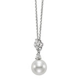 8-8.5mm Cultured Freshwater Pearl & 0.34ctw Round Brilliant Cut Diamond Pendant, 18ct White Gold