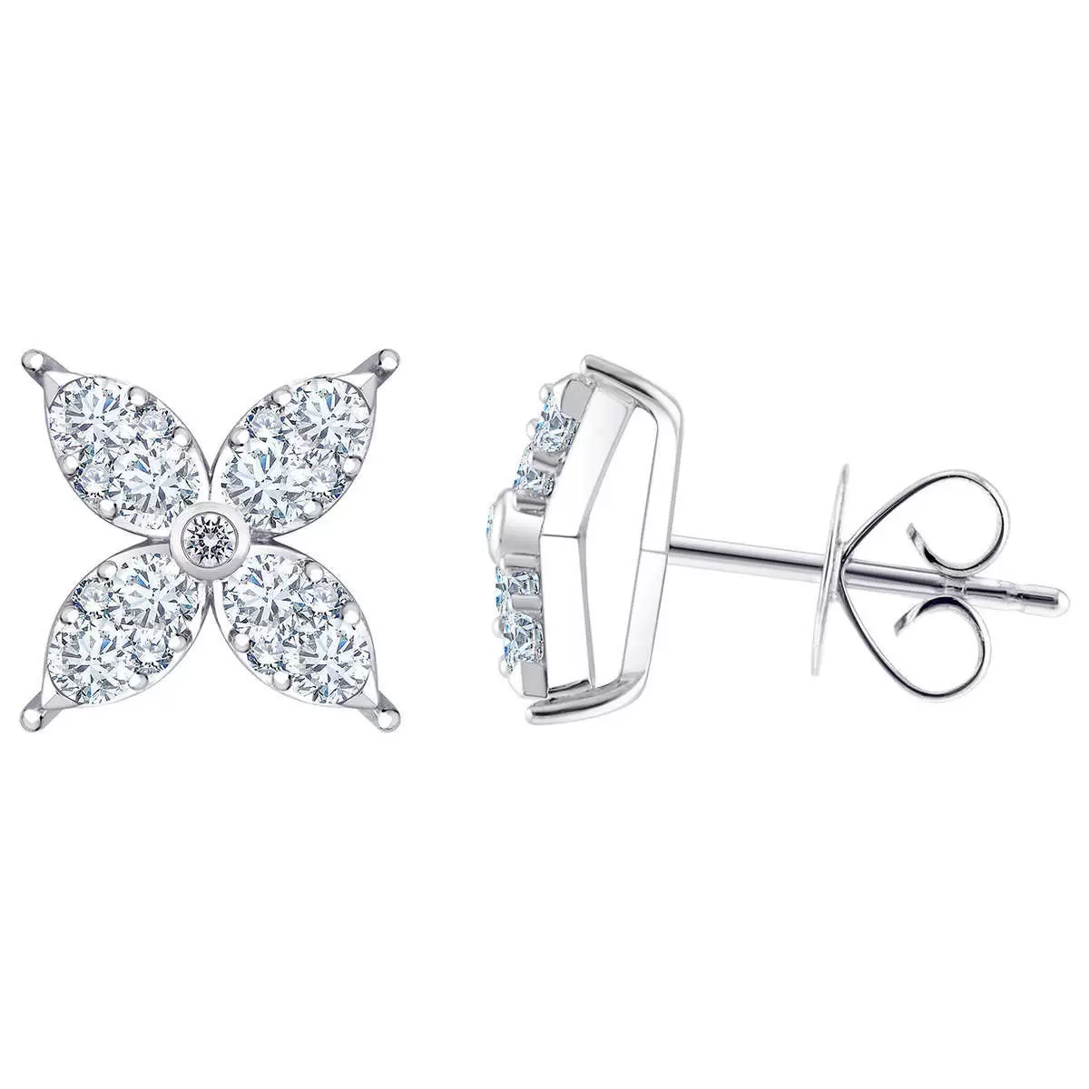 0.90ctw Flower Stud Diamond Earrings, 14k White Gold