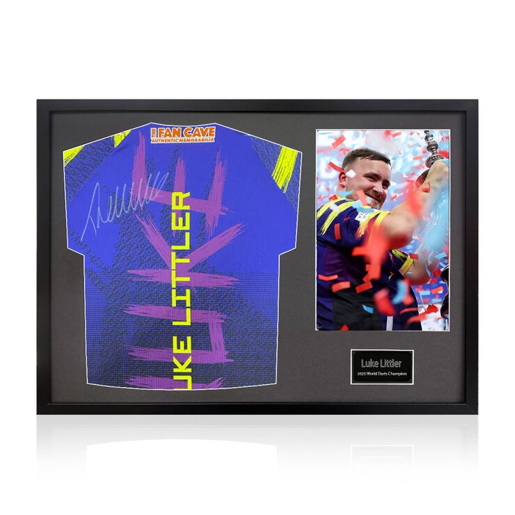 Luke Littler Signed Framed Darts Shirt including 1 Photo in Black