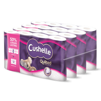 Cushelle Quilted 3-Ply Longer Rolls Toilet Tissue, 4 x 8 Pack (236 Sheets)