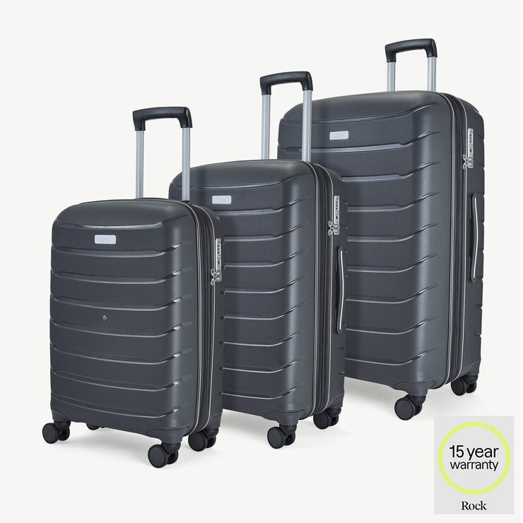 Rock Prime 3 Piece Hardside Luggage Set in Charcoal Rock Prime 3 Piece Hardside Luggage Set in Charcoal