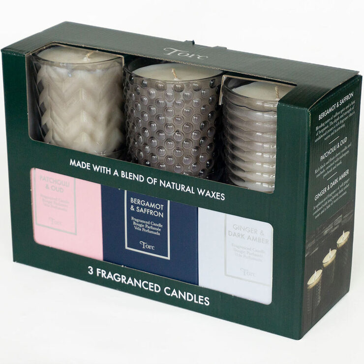Torc Fragranced Textured Glass Candles, 3 Pack in 2 Colours Costco UK