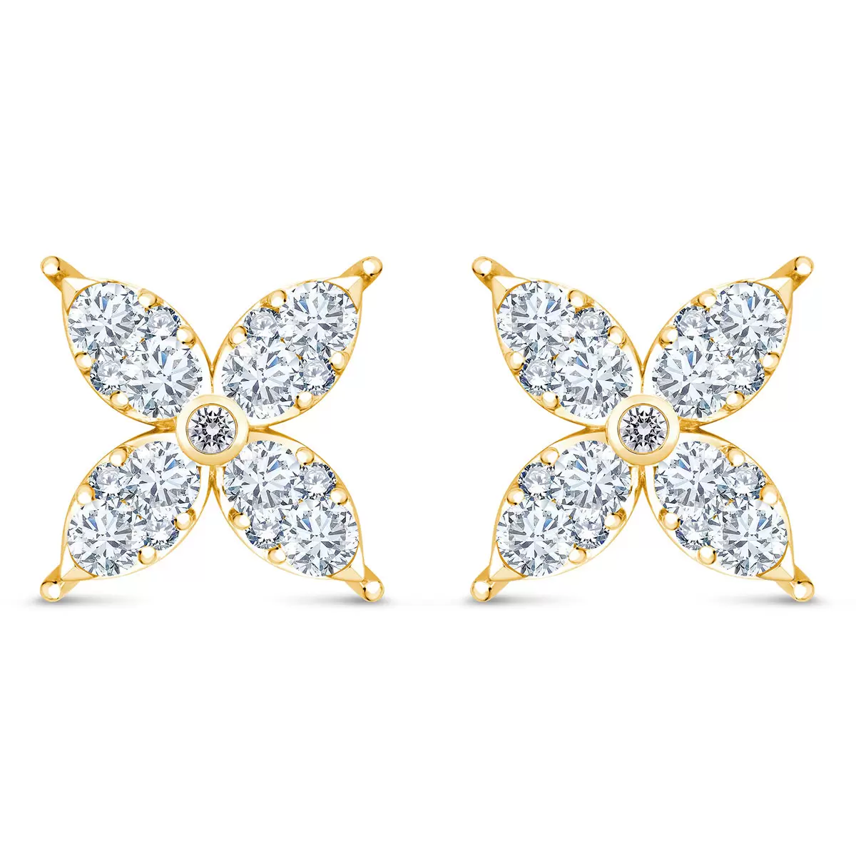 0.90ctw Flower Stud Diamond Earrings, 14k Yellow Gold