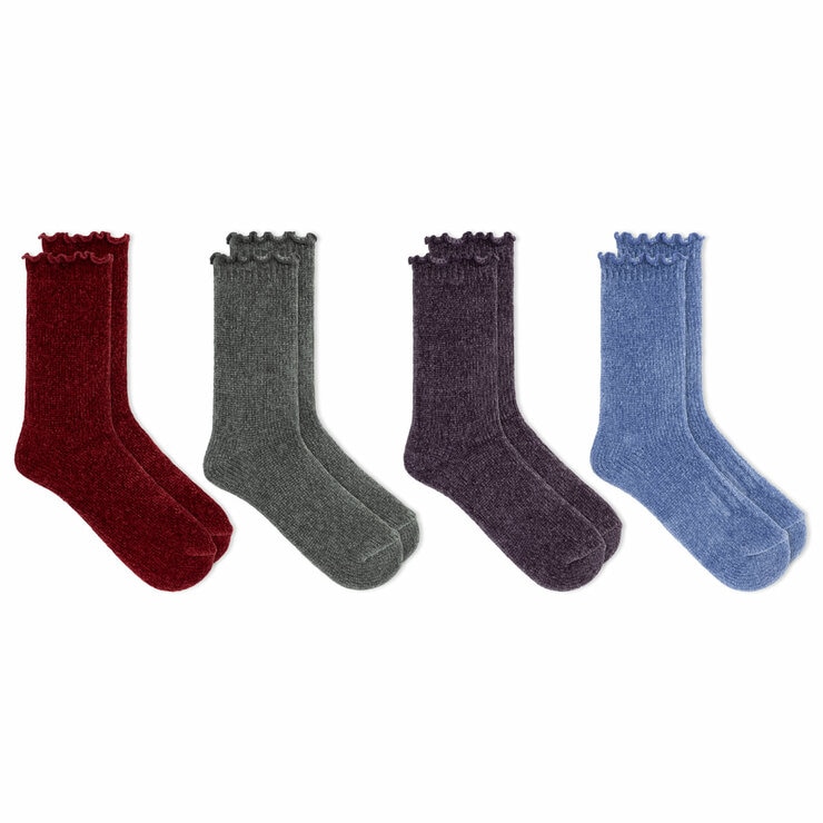 K Bell Ladies Chenille Socks, 4 Pack in Mixed Colours