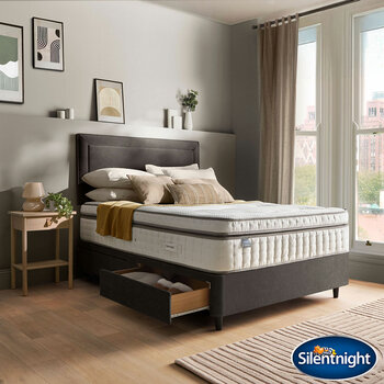 Silentnight Velvet 4 Drawer Divan Base with Malvern Headboard in 3 Colours & 3 Sizes