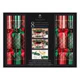 Tom Smith 14 Inch (36 cm) Deluxe Christmas Crackers 8 Pack With Silver Plated Party Favours in Red and Green Tartan