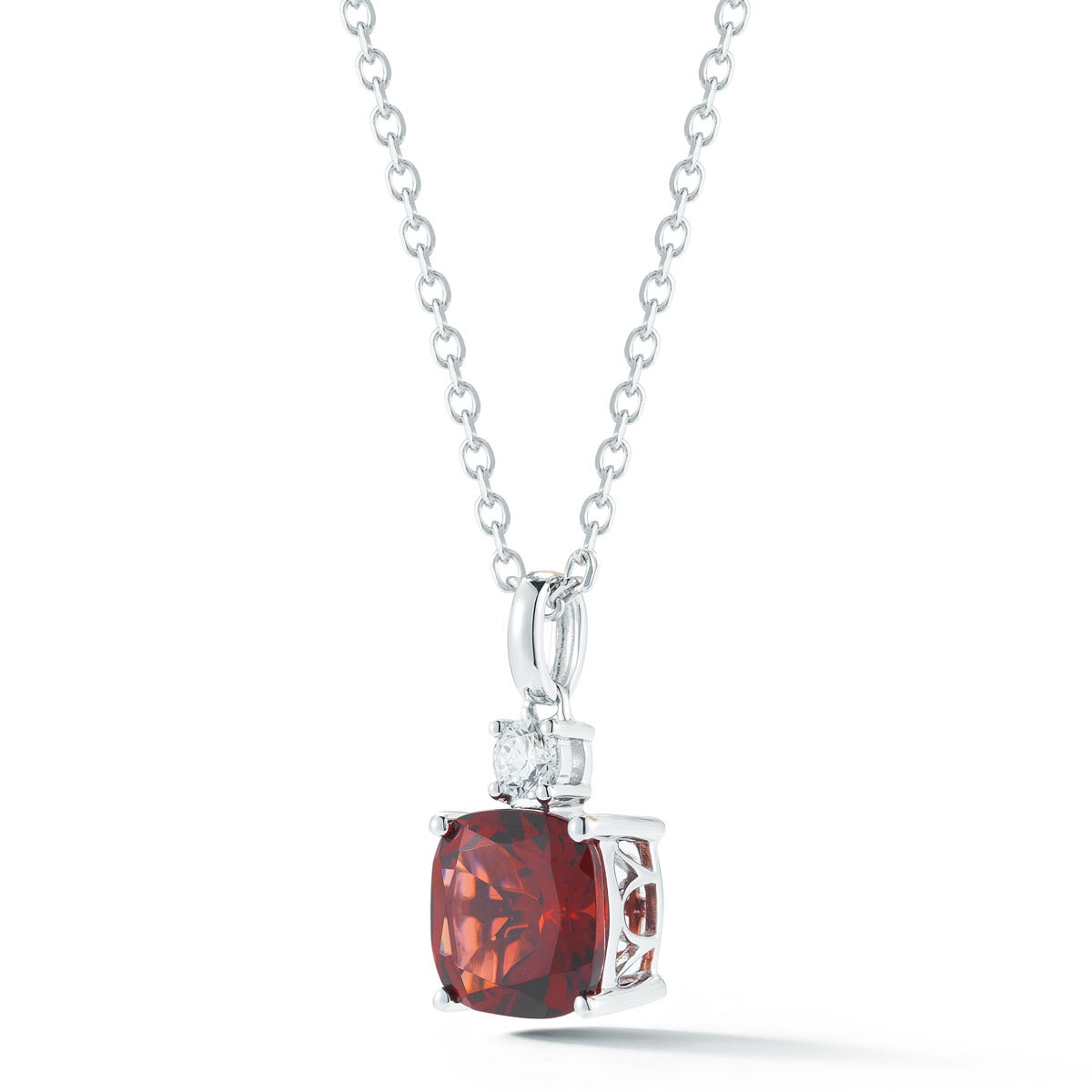 Cushion Cut Garnet and Diamond Pendant, 14k White Gold