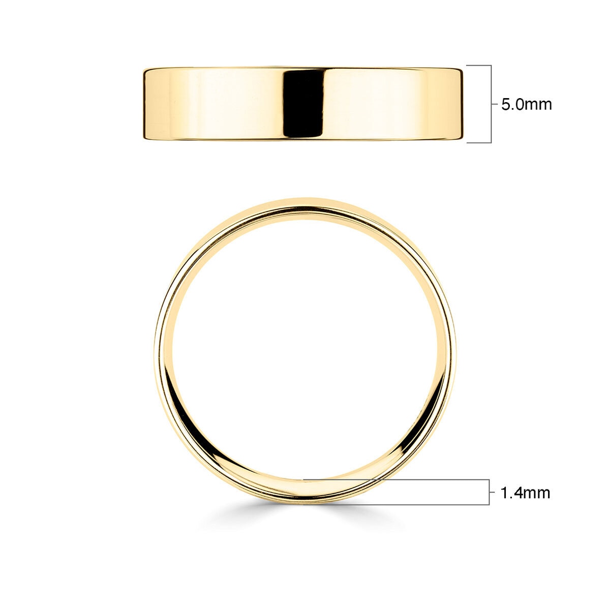 5.0mm Basic Light Court Wedding band. 18ct Yellow Gold