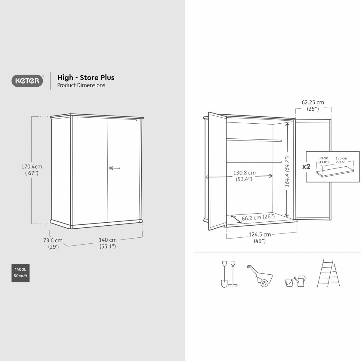 Keter Rosewood 4ft 6" x 2ft 4" (1.4 x 0.7m) 1,415 Litre Vertical Storage Shed with Shelves Keter Rosewood 4ft 6" x 2ft 4" (1.4 x 0.7m) 1,415 Litre Vertical Storage Shed with Shelves