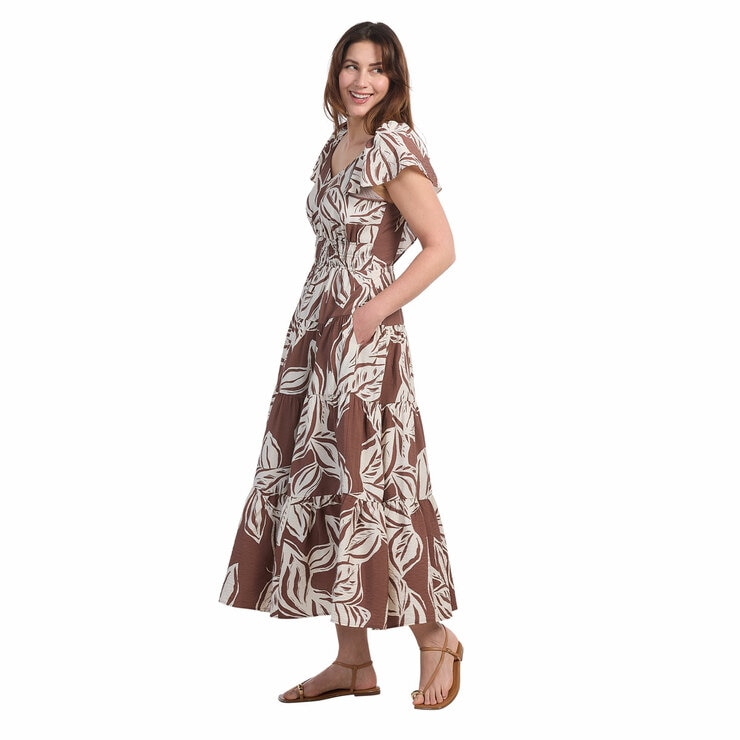 Dalia Ladies Tiered Maxi Dress in Brown