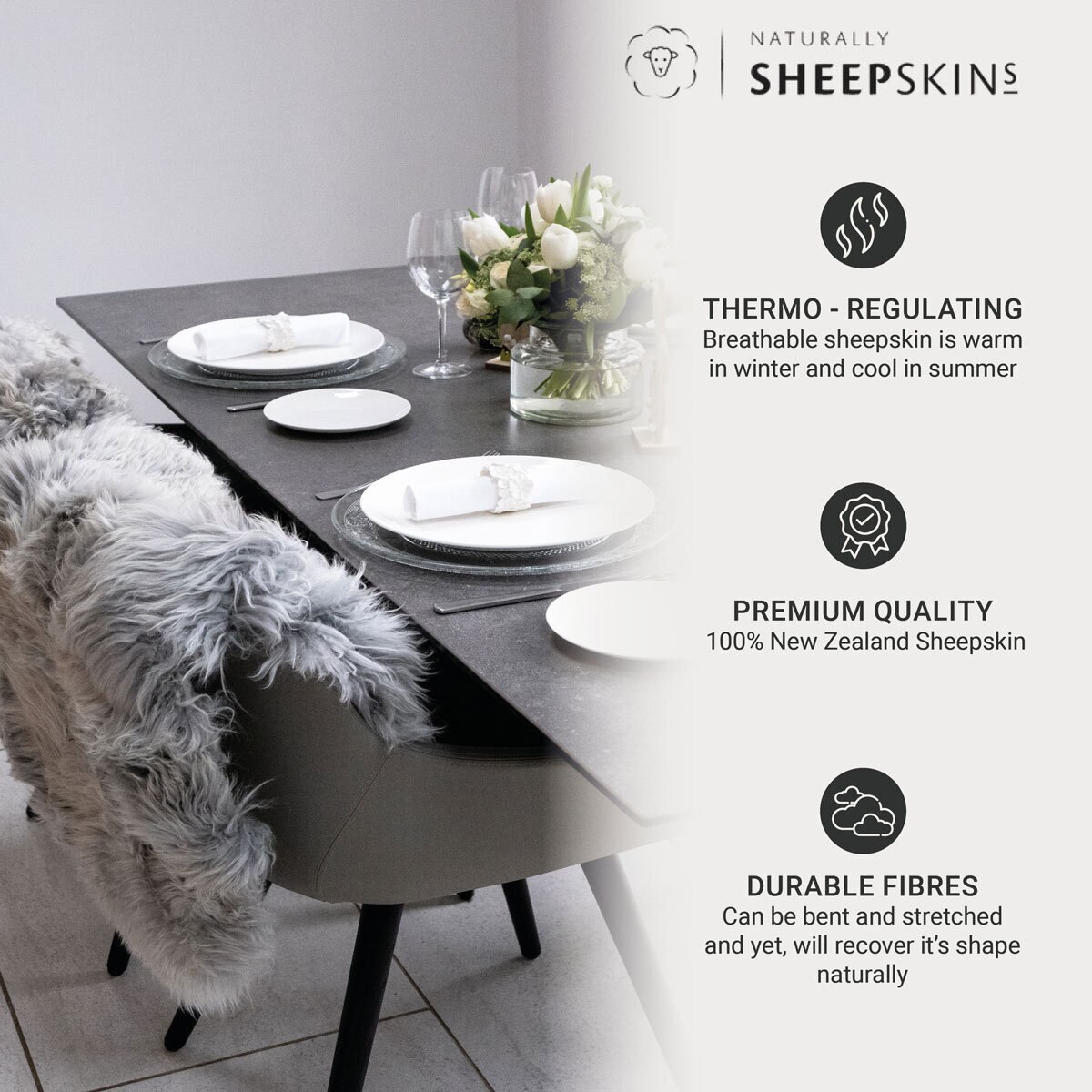 Naturally Sheepskins Long Wool Quad Rug, 180 x 110 cm in Silver Grey