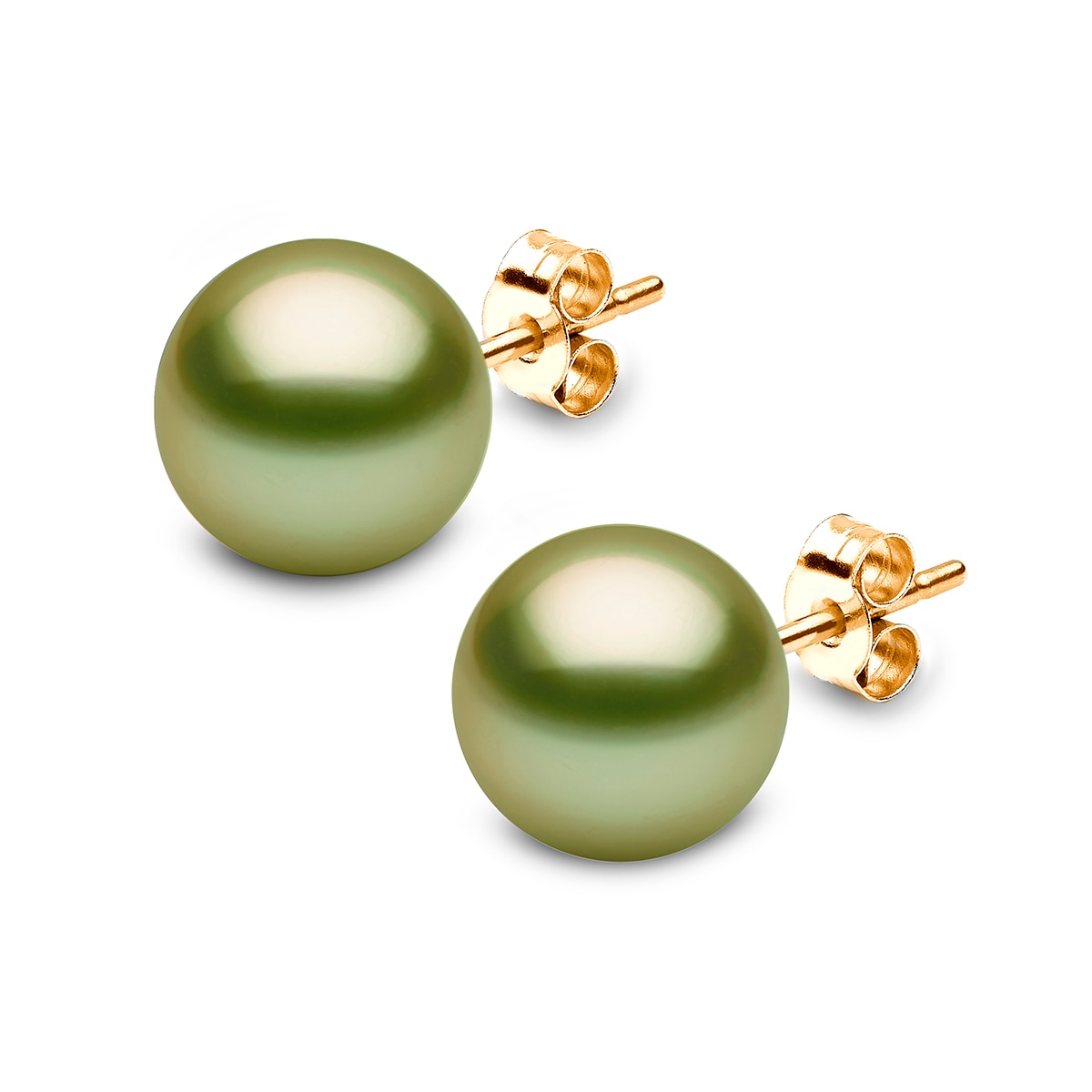 Green Tahitian Pearl Earrings, 18ct Yellow Gold